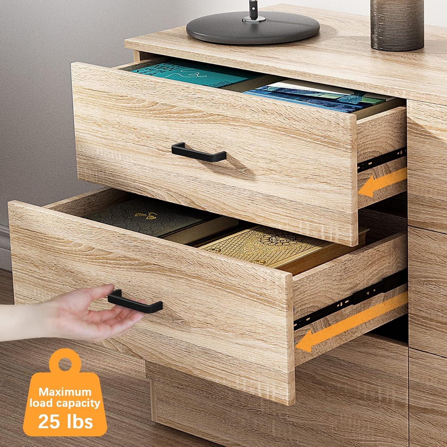 Dresser for Bedroom, 6 Drawer Double Dresser, Modern Chest of Drawers with Deep Drawers, TV Stand Large Storage Organizer for Living Room, Closet (Light Oak)