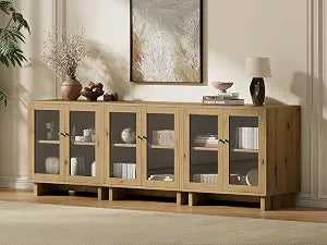 94" Storage Cabinet, Modular Sideboard Buffet Cabinet with 6 Glass Doors, view 2