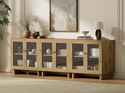 94" Storage Cabinet, Modular Sideboard Buffet Cabinet with 6 Glass Doors