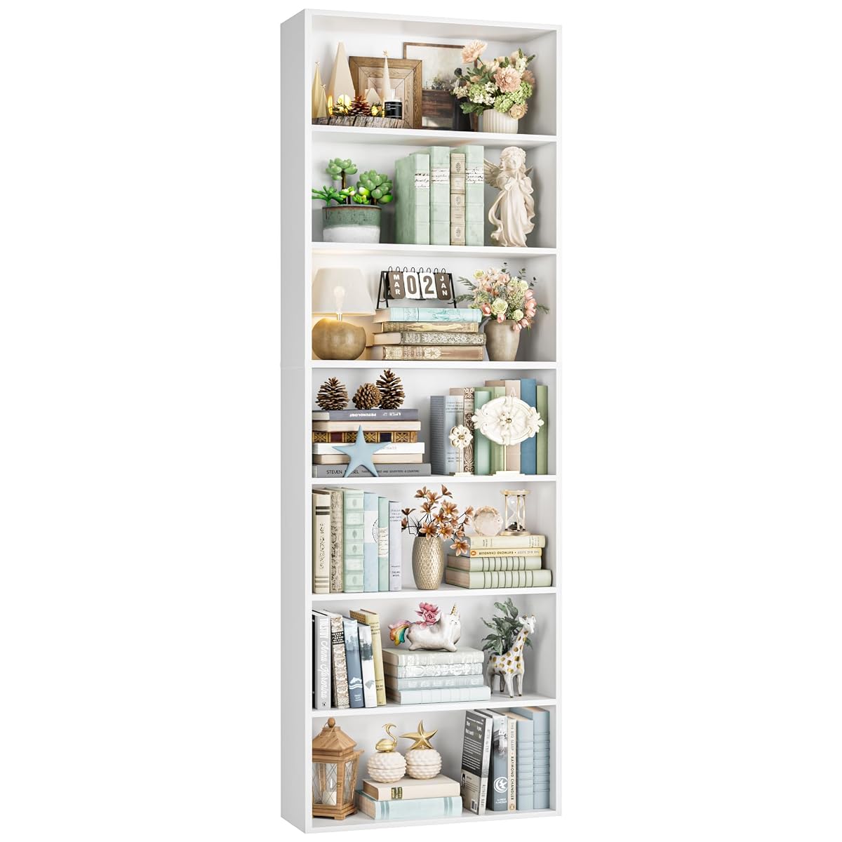 82" Tall Bookshelf, 7-Tier Open Shelves Bookcase, Freestanding Display Storage Shelves, Tall Bookcase Home Decor Furniture for Home Office, Living Room, Bedroom, White