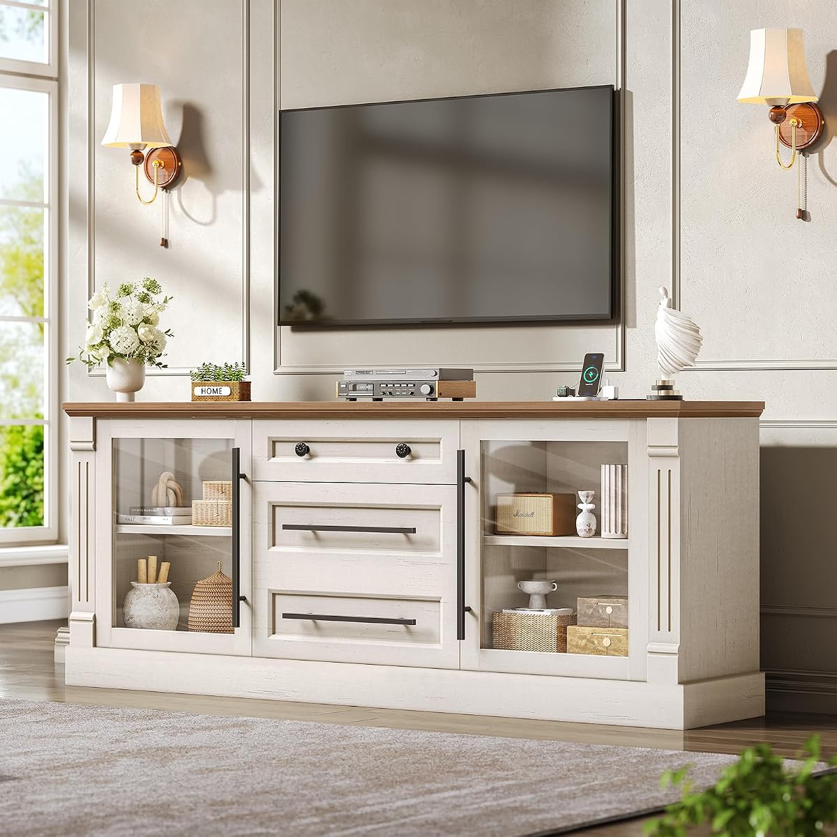 Farmhouse TV Stands for 65 Inch TV with Storage for Living Room