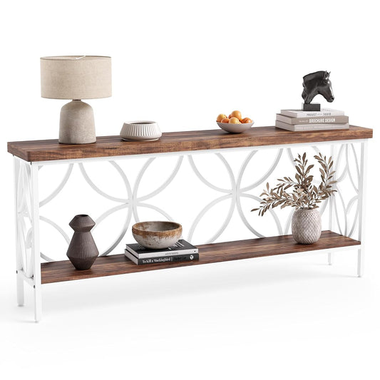 Sofa Table, 70.9 Inch Industrial Behind Couch Table with Storage Shelves, Narrow Long Console Table for Entryway, Living Room, Foyer, Hallway, Office
