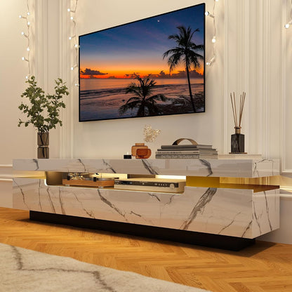 70IN White TV Stand for 75/80 inch TV, Modern LED TV Stand for Living Room