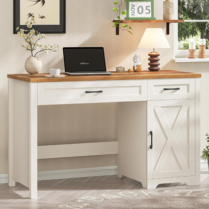 Executive Desk with Storage Cabinet, Unique White