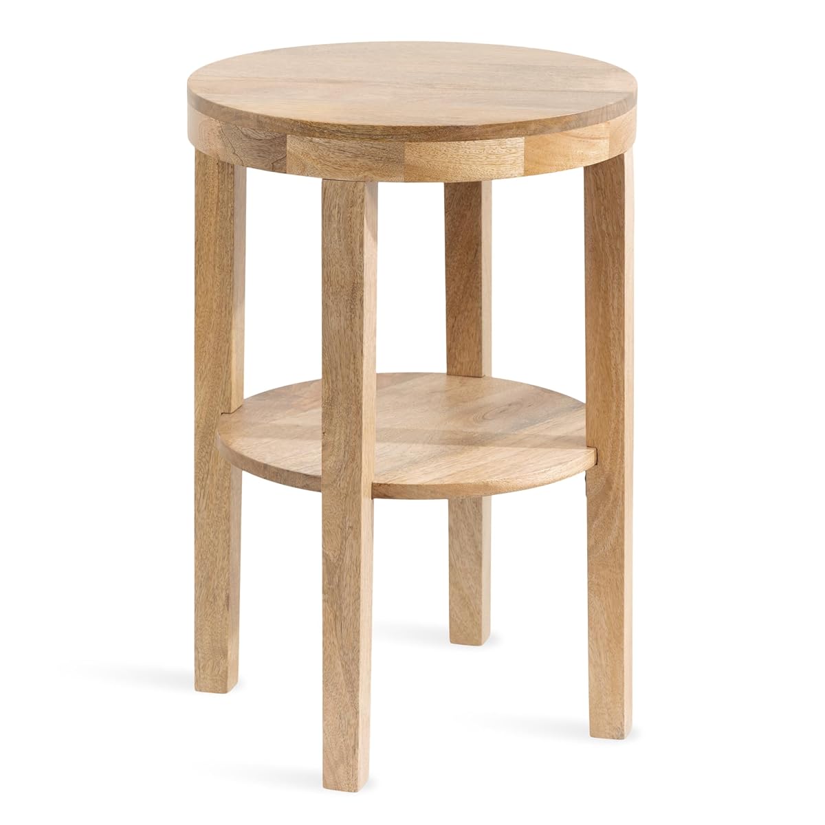 Talcott Modern Round Wood Side Table, 16 x 16 x 24, Natural Wood, Transitional Decorative Two-Tier End Table for Use as a Bedroom Nightstand or Living Room Accent