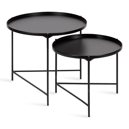 Ulani Modern Nesting Coffee Table, Set of 2, Black, Sophisticated Coffee Table Set for Storage and Display