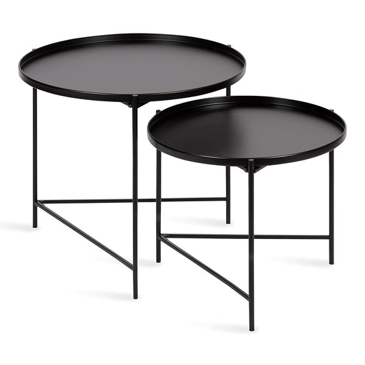 Ulani Modern Nesting Coffee Table, Set of 2, Black, Sophisticated Coffee Table Set for Storage and Display