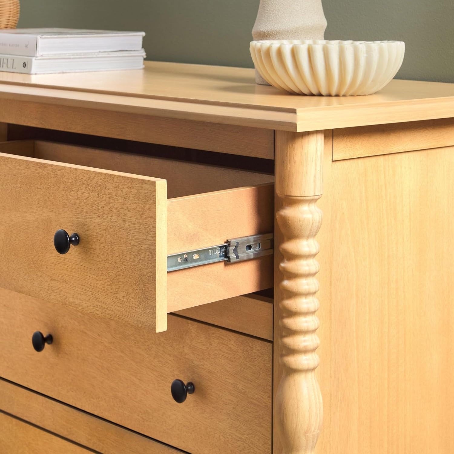 EZ Assembly™ Premium Traditional Solid Wood 6-Drawer Dresser, Vintage Chest of Drawers, Spindle Dresser, Quick Assembly Furniture, 54 Inch, Natural