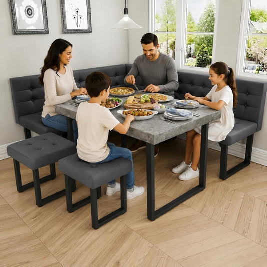 Corner Dining Table Set for Small Spaces, 72 Inch Breakfast Nook with Storage Banquette, 5 Piece Dining Set with Upholstered Bench, Modern Grey