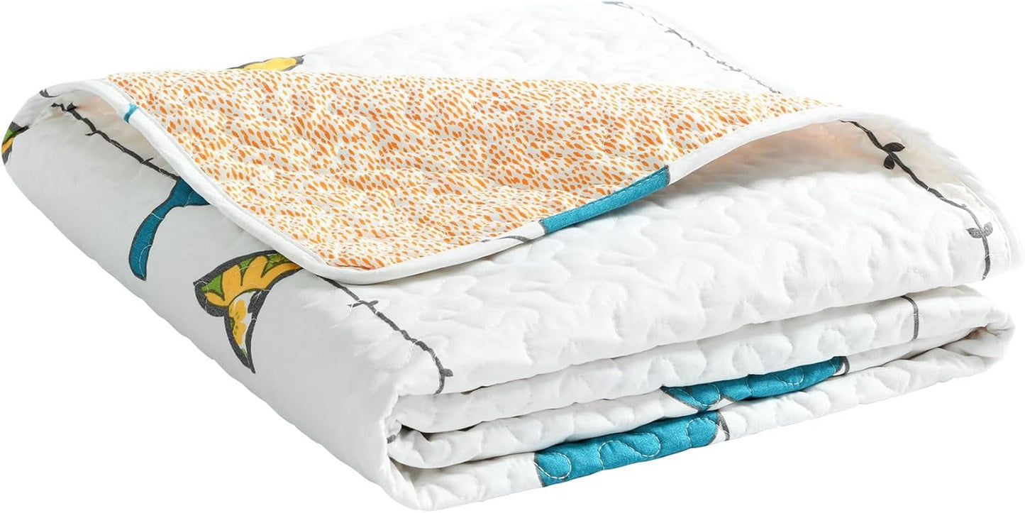 Rowley Birds Reversible Throw Blanket, 50" W X 60" L, Multi - Throw Blankets for Bed - Couch Blanket - Farmhouse Throw Blanket for Couch