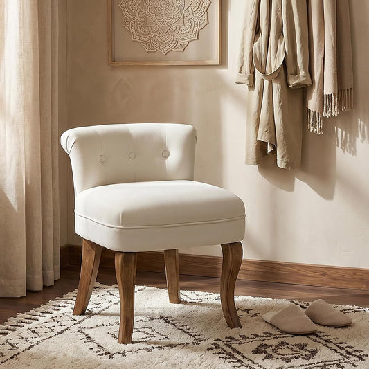 Modern Velvet Vanity Chair with with Solid Wood Legs, Upholstered Vanity Stool with Low Back, Small Makeup Chair Home Decor for Bedroom Living Room Dressing Table, Women Girls