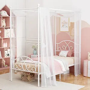 Twin Princess Canopy Bed Frame with 4 Posters, Twin Size Bed for Kids Girls, view 2