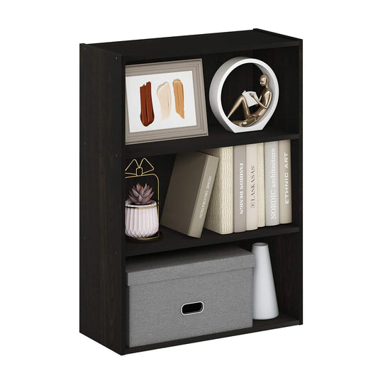 PASIR Book Shelf, 3-Tier Bookshelf, Storage Shelves Bookcase, 9.7 x 23.7 x 31.5, for Living Room, Bedroom, Home Office, Dark Espresso