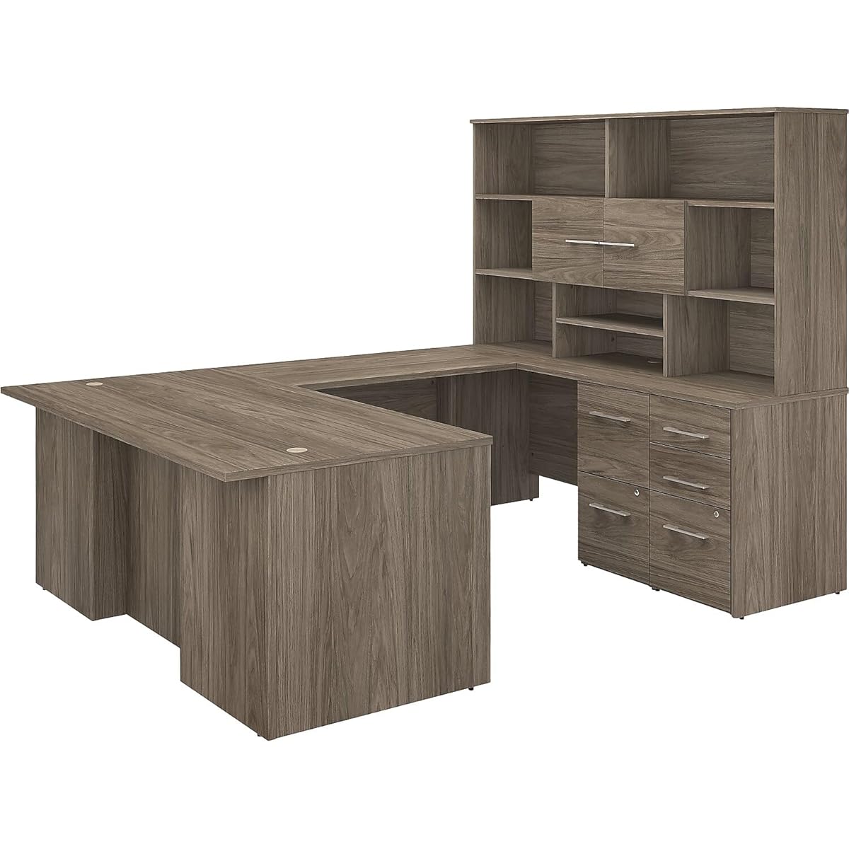 Bush Business Furniture Office 500 U Shaped Executive Desk with Drawers and Hutch, 72W, Modern Hickory