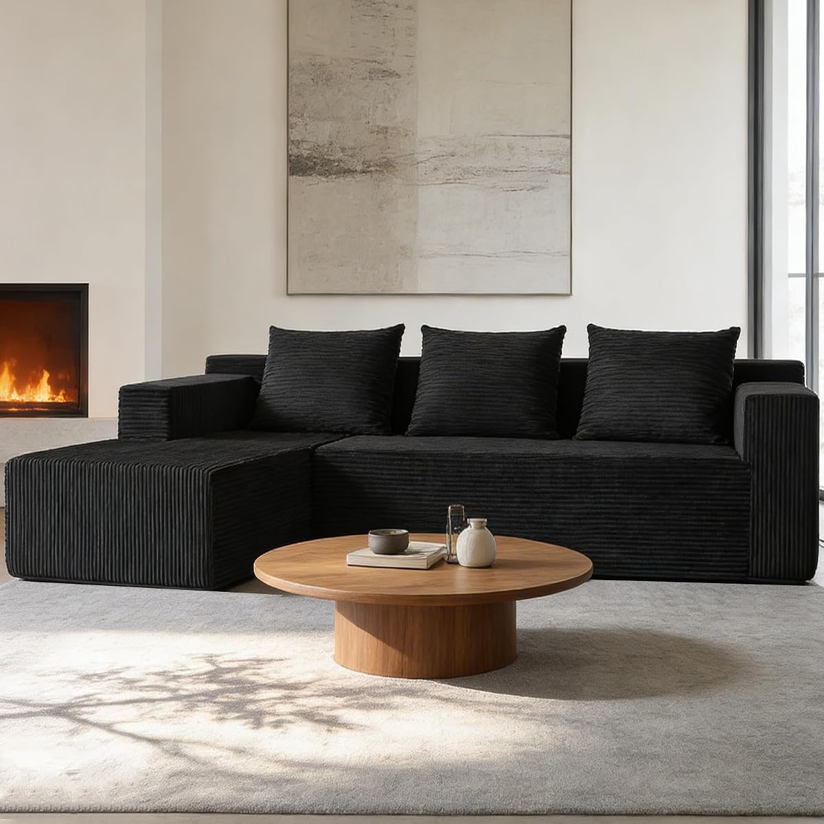 103” Modular Sectional Sofa - L Shaped Upholstered Cloud Couch, Free Combination Deep Seat Corner Sofa, Sectional Couches for Living Room, Modern Minimalist Couch, Black