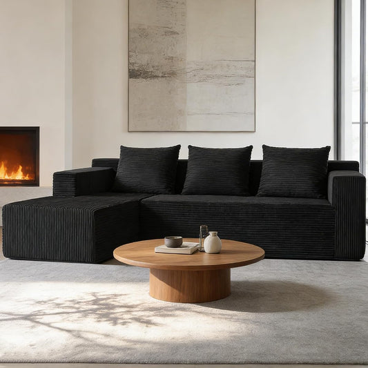 103” Modular Sectional Sofa - L Shaped Upholstered Cloud Couch, Free Combination Deep Seat Corner Sofa, Sectional Couches for Living Room, Modern Minimalist Couch, Black