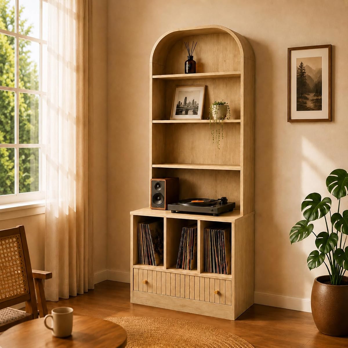HOJEVE MCM Record Player Bookshelf