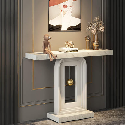Tribesigns Modern Console Table, 40 Inches Faux Marble Sofa Table, Contemporary Entryway Table with Pendulum Shape Base for Living Room Hallway Entrance, White