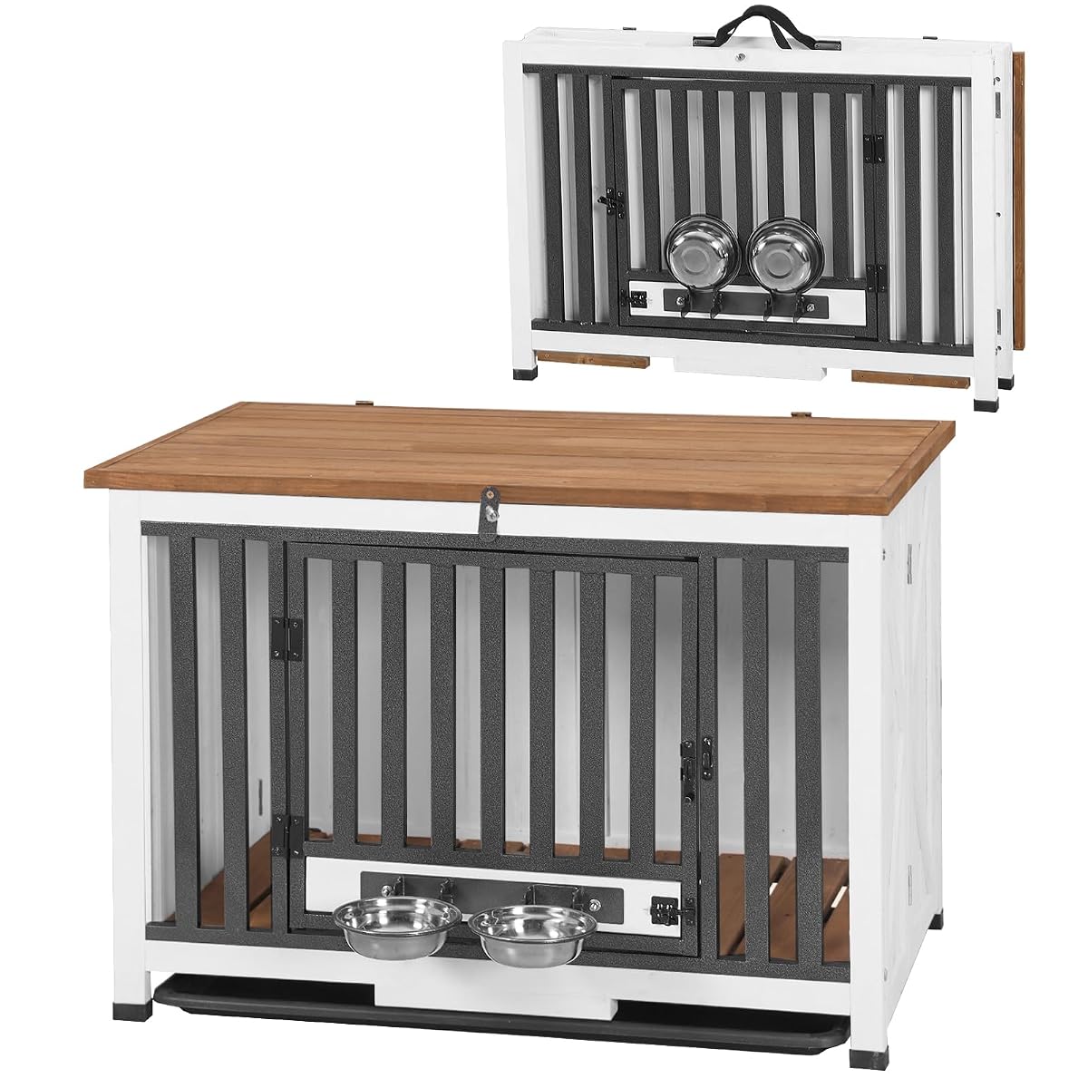 Dog Crate Furniture, Wooden Dog Cage for Small, Medium Dogs White