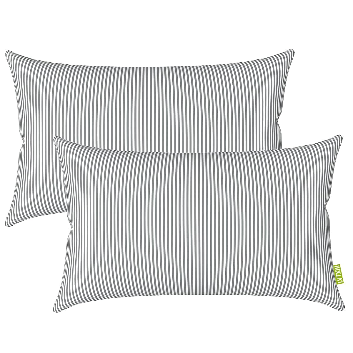 Outdoor/Indoor Lumbar Pillow Covers ONLY Patio Decorative Lumbar Pillow Cases Fade Resistant Cushion Cases for Outdoor Home Patio Furniture, 12” x 20” Pack of 2 - Stripe Grey