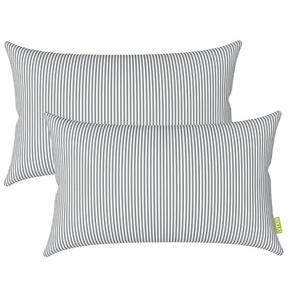 Outdoor/Indoor Lumbar Pillow Covers ONLY Patio Decorative Lumbar Pillow Cases Fade Resistant Cushion Cases for Outdoor Home Patio Furniture, 12” x 20” Pack of 2 - Stripe Grey