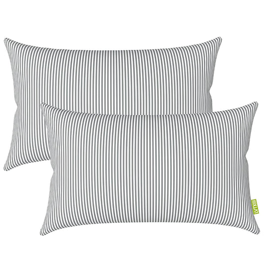 Outdoor/Indoor Lumbar Pillow Covers ONLY Patio Decorative Lumbar Pillow Cases Fade Resistant Cushion Cases for Outdoor Home Patio Furniture, 12” x 20” Pack of 2 - Stripe Grey
