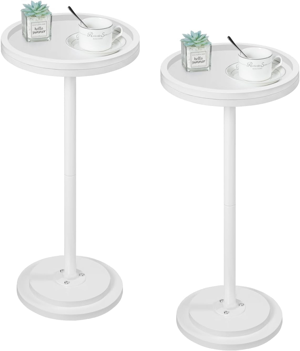 Small round Side Tables, Set of 2, Drink Tables, Coffee Martini Tables with Pedestal Accent for Small Spaces in Living Room, Bedroom, Sofa Couch, White WW168BZP201