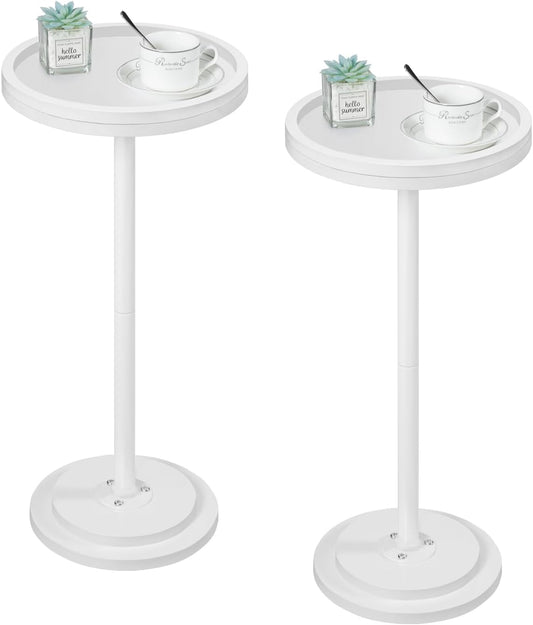 Small round Side Tables, Set of 2, Drink Tables, Coffee Martini Tables with Pedestal Accent for Small Spaces in Living Room, Bedroom, Sofa Couch, White WW168BZP201
