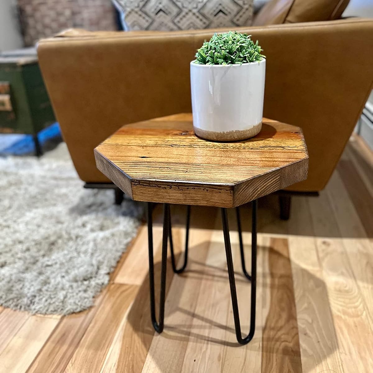 Reclaimed Wood Hairpin Leg Table | 16" Rustic Small Barnwood Tables Hair Pin Legs Side Table, Plant Stand, End Table, Nightstand (Early American, 16" Leg Height)
