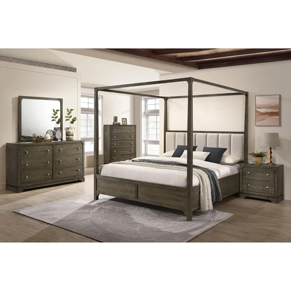 Queen Bedroom Set, 5 Piece Bedroom Set, Dark Upholstered Queen Bed Set, Transitional Bedroom with Dresser, Mirror, Chest, Nightstand