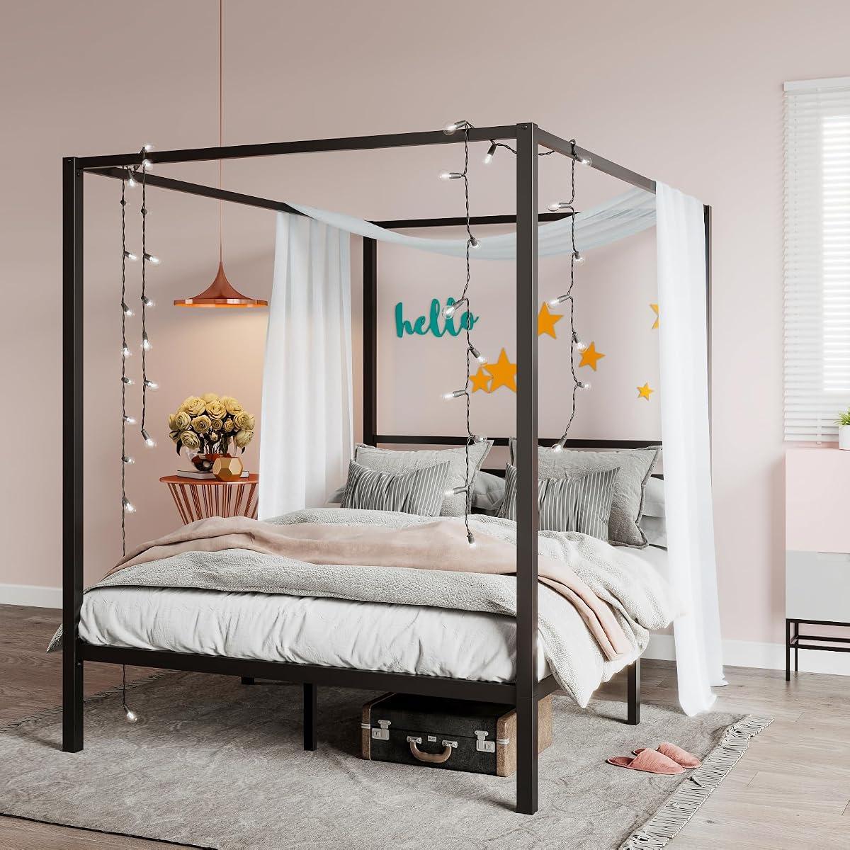 Queen Metal Slatted Bed Frame Black