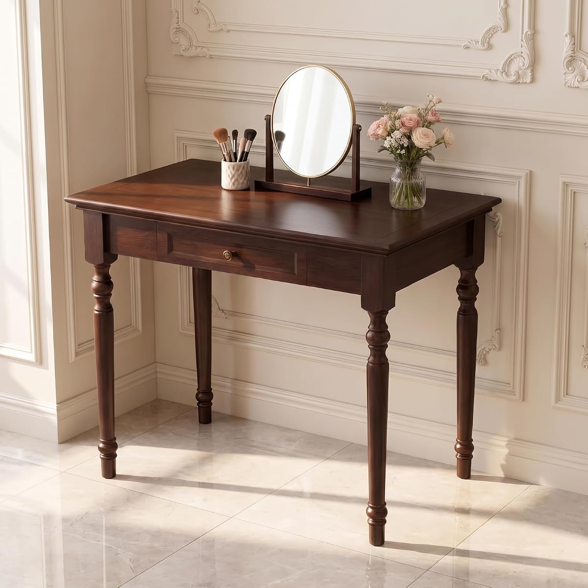 35" Solid Wood Writing Desk with Drawers