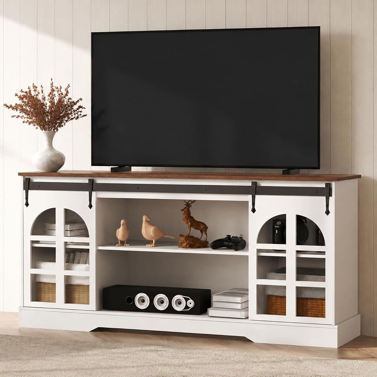 65 Inch TV Stand for Living Room, Farmhouse Entertainment Center