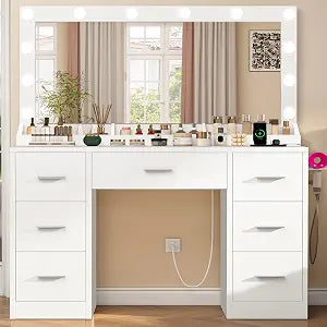 Vanity with Large Mirror and 12 LED Lights, view 2