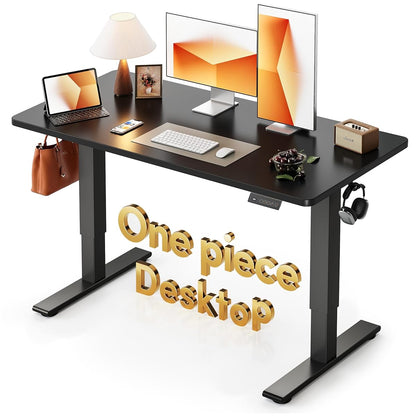 55 x 28 Inch Large One-Piece Standing Desk, Adjustable Height Electric Computer Home Office Sit Stand up Whole Board Workstation, with Memory Presets, Headphone Hook, Black