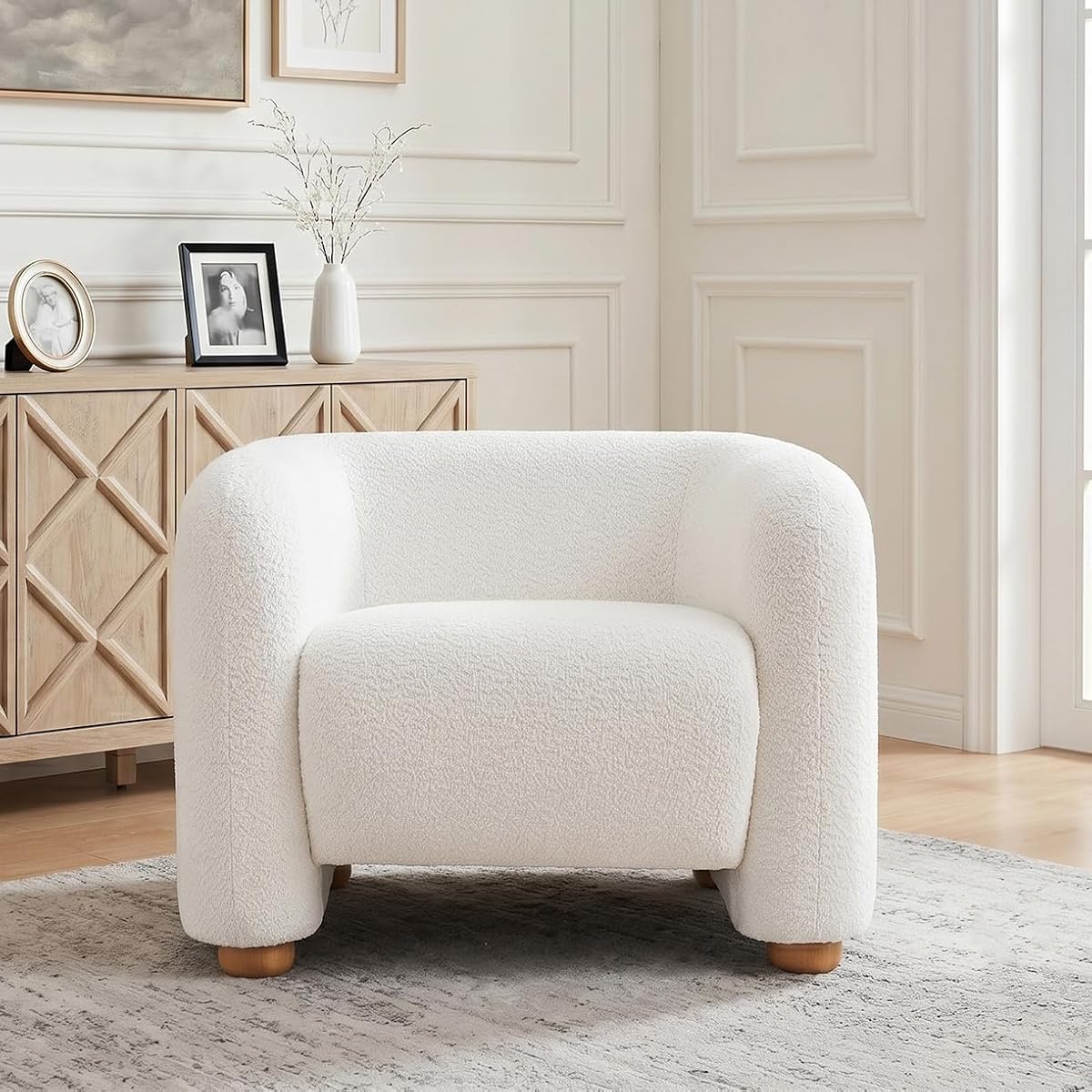 40" Barrel Chairs Oversized Modern Accent Chair Crate and Barrel Furniture for Living Room Bedroom Apartment .(Cream)