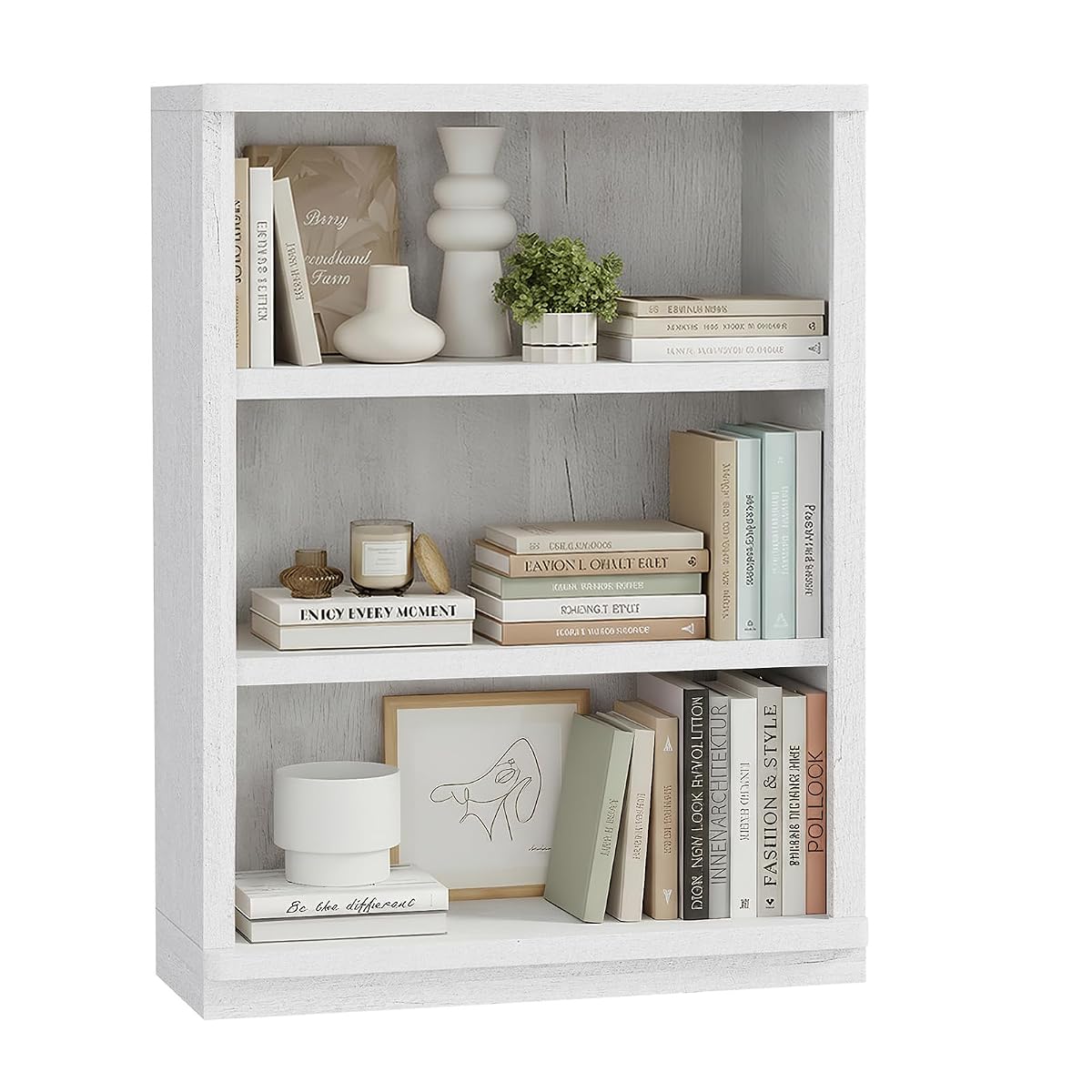 3 -Tier Bookcase, 42" Tall Book Shelf, 31” Wide Bookshelves, Wooden Bookcase Display Storage for Home Office, Living Room and Study Room (White)