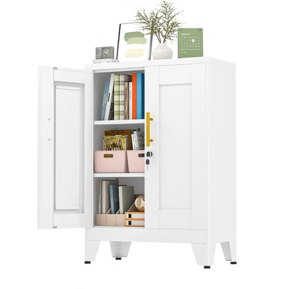 36" White Floor Storage Cabinet, Locked Metal Storage Cabinets with 2 Doors and 2 Adjustable Shelves, Sideboard Buffet Cabient, Freestanding Cabinet for Home/Office/Garage/Tool Room/Bathroom