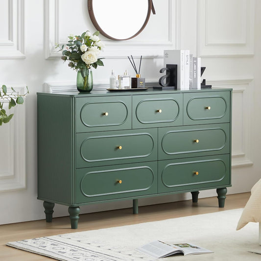 7 Drawer Fluted Dresser for Bedroom, Mid Century Modern Chest of Drawers