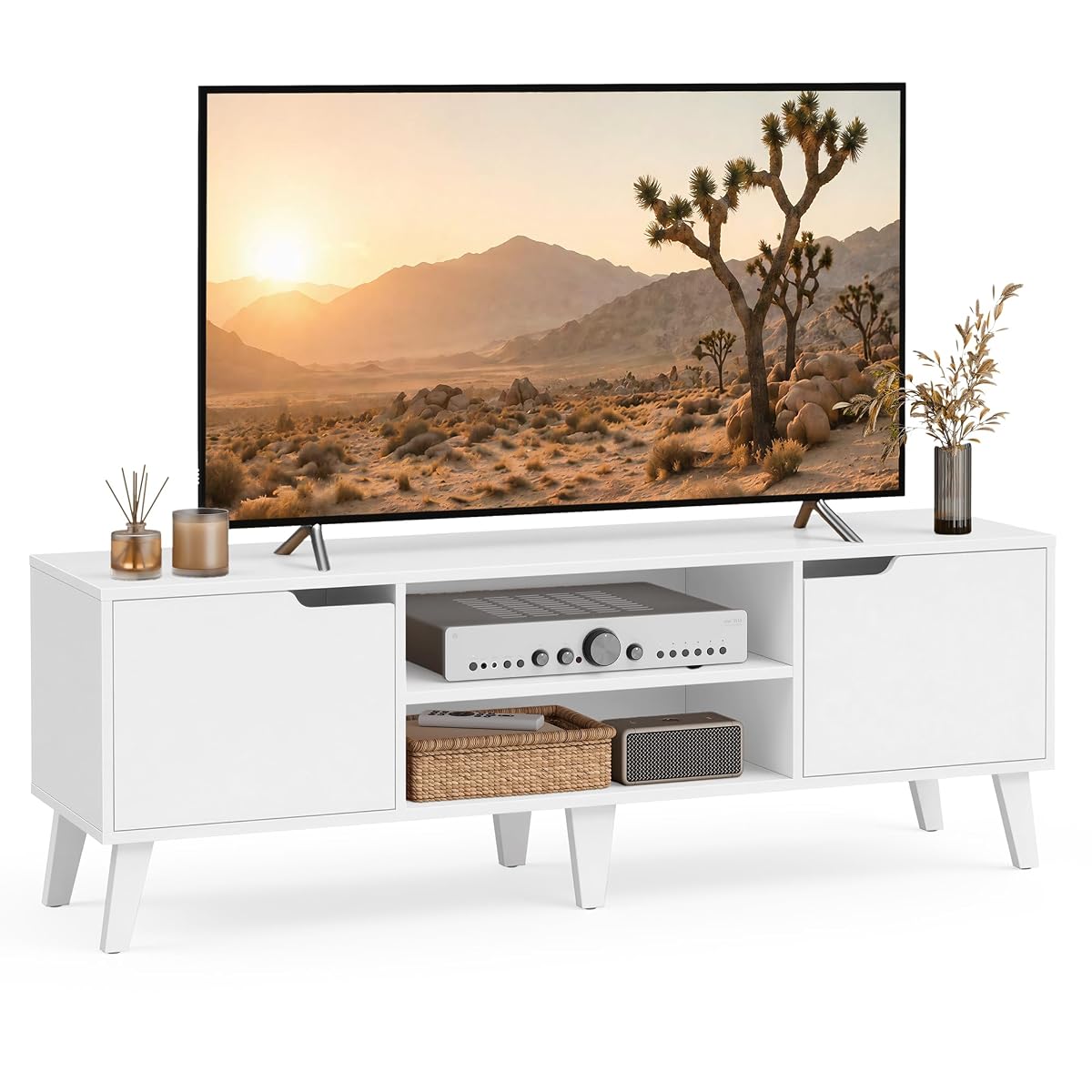 TV Stand for 65'' TV, Entertainment Center with Adjustable Shelf