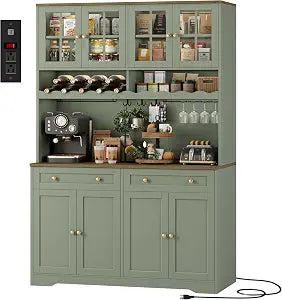 75"H Kitchen Pantry Storage Cabinet, Kitchen Hutch Cabinet, Green, view 2