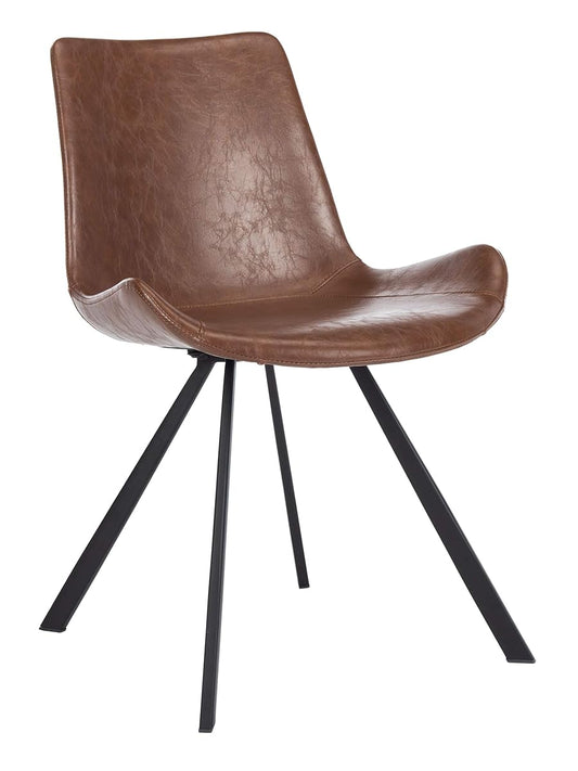 Safavieh Home Terra Mid-Century Modern Medium Brown Faux Leather and Black Dining Chair, Set of 2