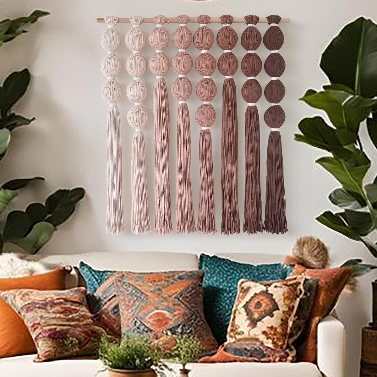Macrame Wall Hanging Yarn Wall Art Boho Wall Decor Tassel Wall Decor for Bohemian Home Living Room Bedroom Backdrop 27" W x 31" L