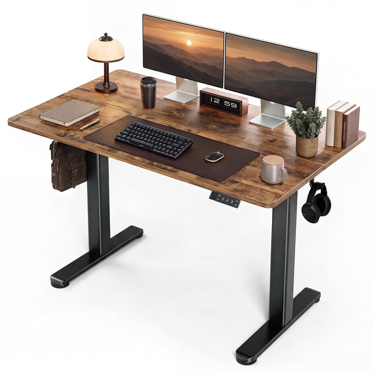 Electric Height Adjustable Standing Desk, 48x24 Inch, Rustic Brown