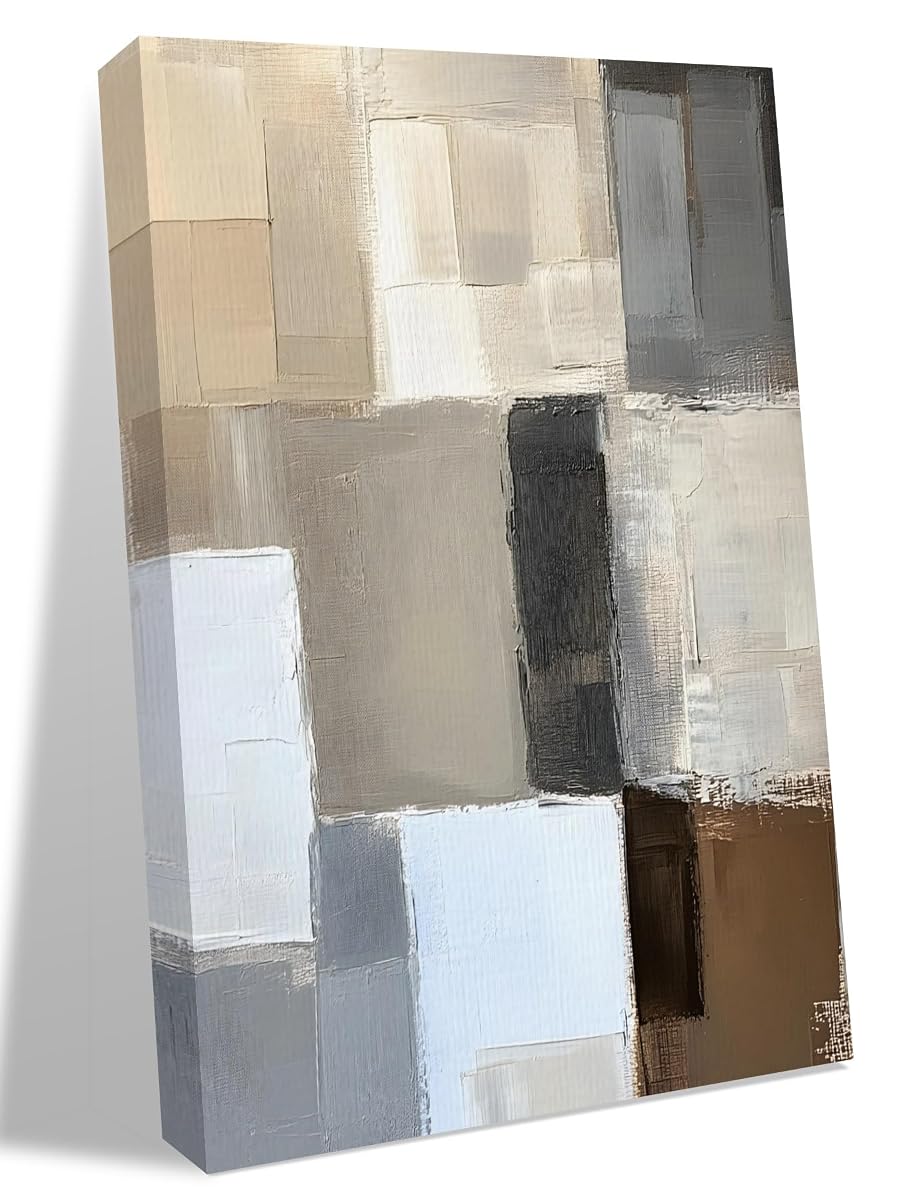 NuYeBiofx Impressionist Style Brown Color Block Canvas Wall Art Prints,48"x32" Framed Picture Artwork Oil Style Pattern Printed Canvas Oil Painting for Living Room Bedroom Office,Ready to Hang