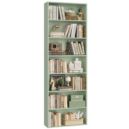 82" Tall Bookshelf Bookcase, 7-Tier Open Display Shelves, Green