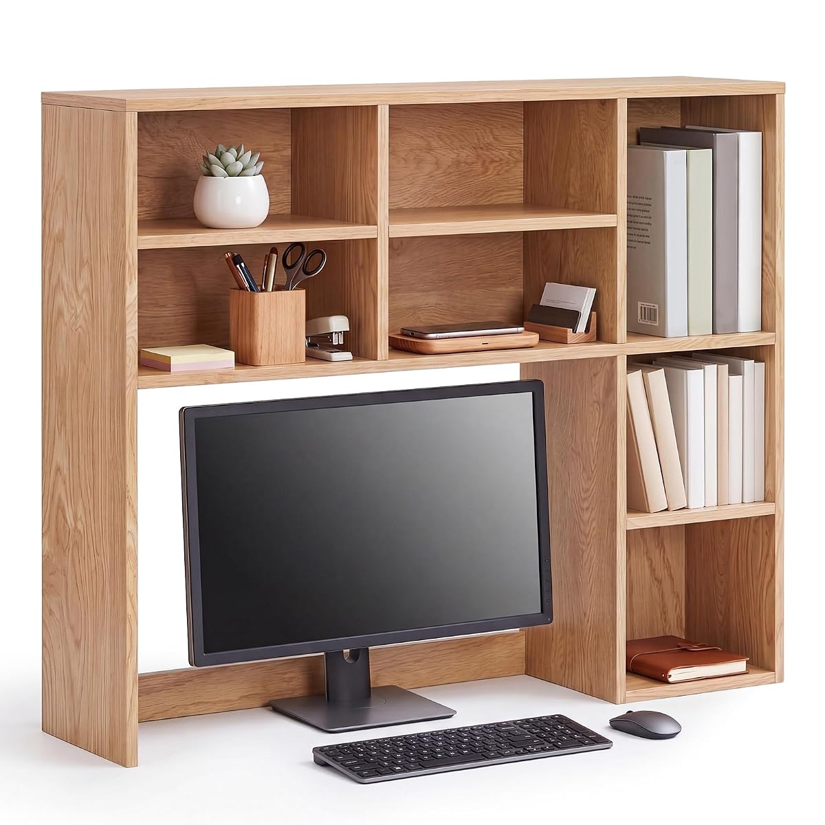 Natural Wood College Desktop Bookshelf Dorm Desk Hutch Organizer