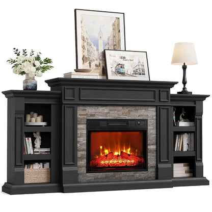 72" Electric Fireplace with Mantel Fireplace TV Stand for Living Room