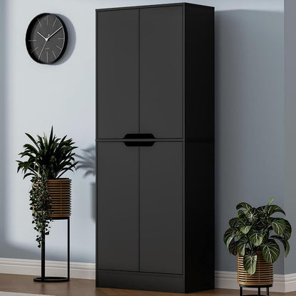 Black Tall Kitchen Pantry Cabinet with Adjustable Shelves