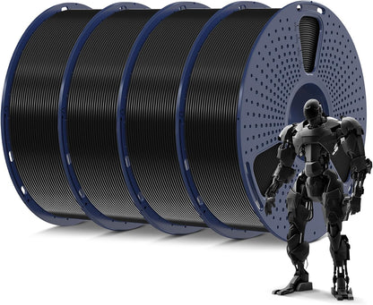 4Kg PLA 3D Printer Filament Bundle, Neatly Wound PLA Filament 1.75Mm ±0.02Mm, Individually Vacuum Packed, 4Kg in Total, 1Kg per Spool, 4 Pack, 4000G, 4Black
